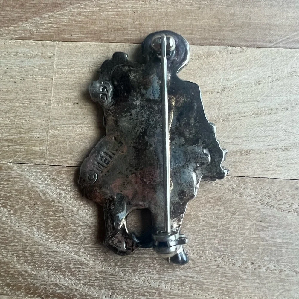 MEINK Vintage Sterling Silver Boy and Girl with Flowers Brooch Pin
